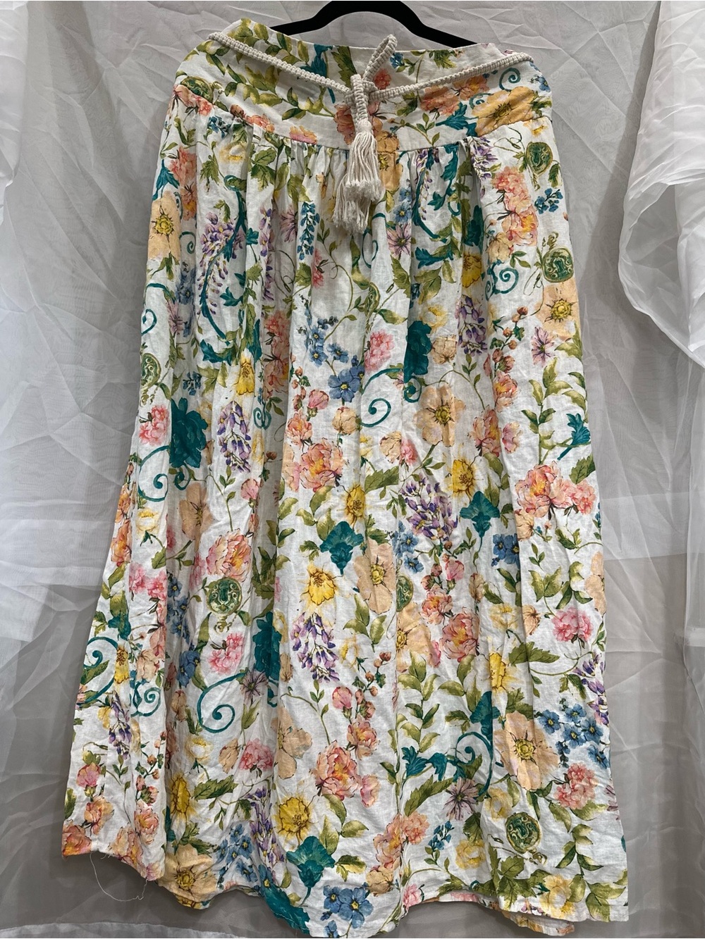 Rachel Zoe Floral Cotton Maxi Skirt with Drawstring Waist - White Multicolor